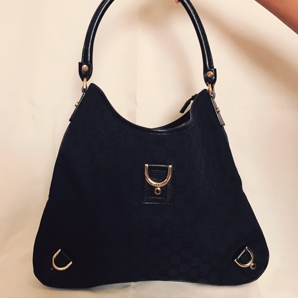 GUCCI Black Hobo Style Handbag with Gold Details - Picture 1 of 8